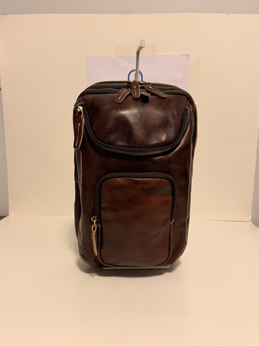 NWT Lannsyne’s Men’s Classic Full Grain Leather Sling Bag - Brown